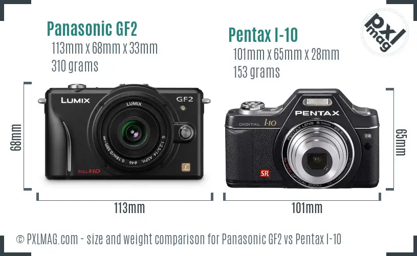 Panasonic GF2 vs Pentax I-10 size comparison