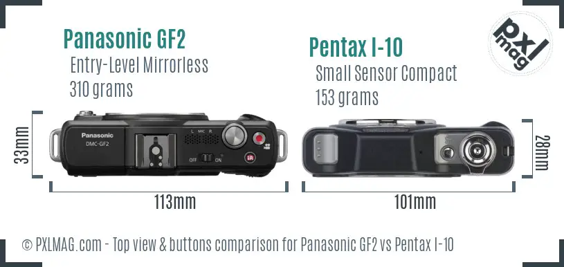 Panasonic GF2 vs Pentax I-10 top view buttons comparison
