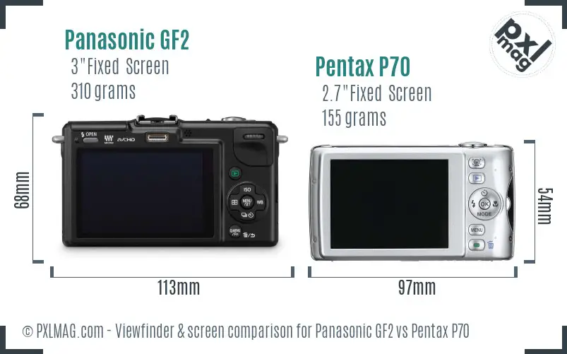 Panasonic GF2 vs Pentax P70 Screen and Viewfinder comparison