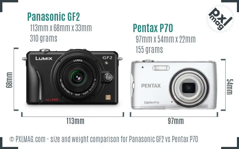 Panasonic GF2 vs Pentax P70 size comparison