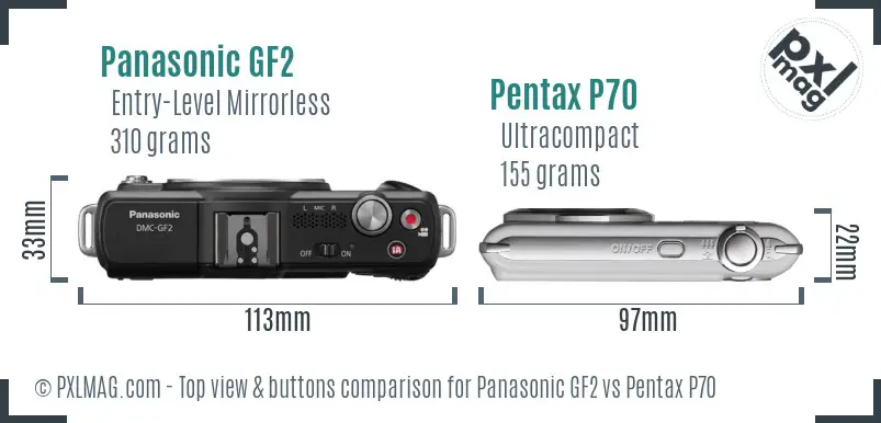 Panasonic GF2 vs Pentax P70 top view buttons comparison