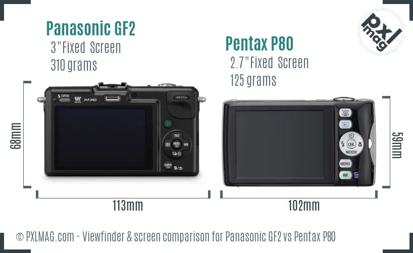 Panasonic GF2 vs Pentax P80 Screen and Viewfinder comparison