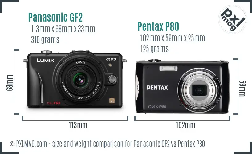 Panasonic GF2 vs Pentax P80 size comparison