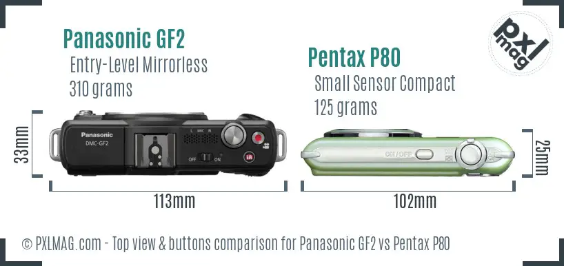 Panasonic GF2 vs Pentax P80 top view buttons comparison