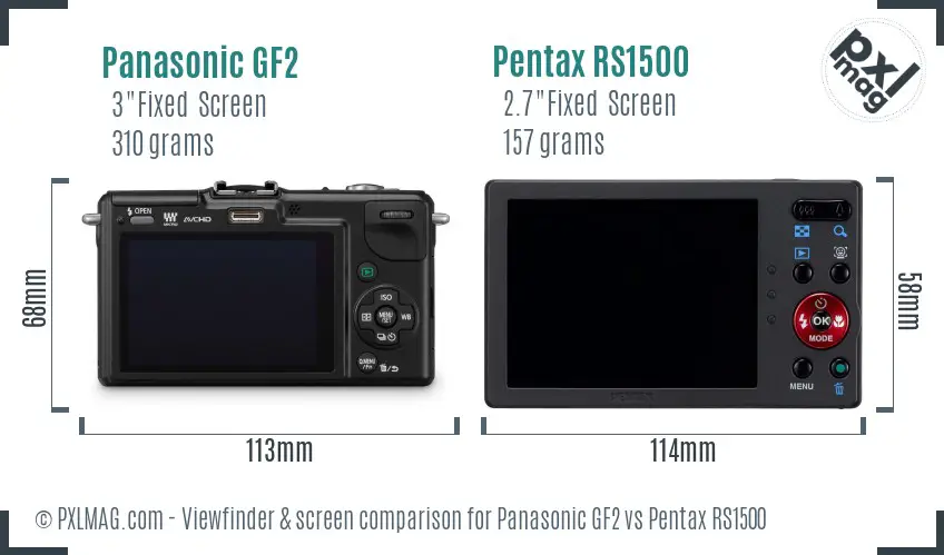 Panasonic GF2 vs Pentax RS1500 Screen and Viewfinder comparison