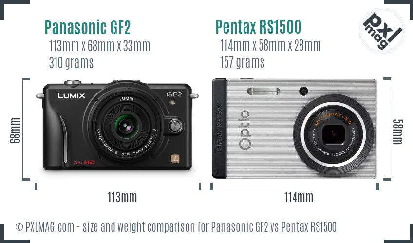 Panasonic GF2 vs Pentax RS1500 size comparison