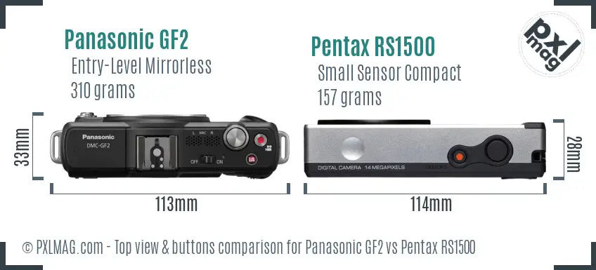 Panasonic GF2 vs Pentax RS1500 top view buttons comparison