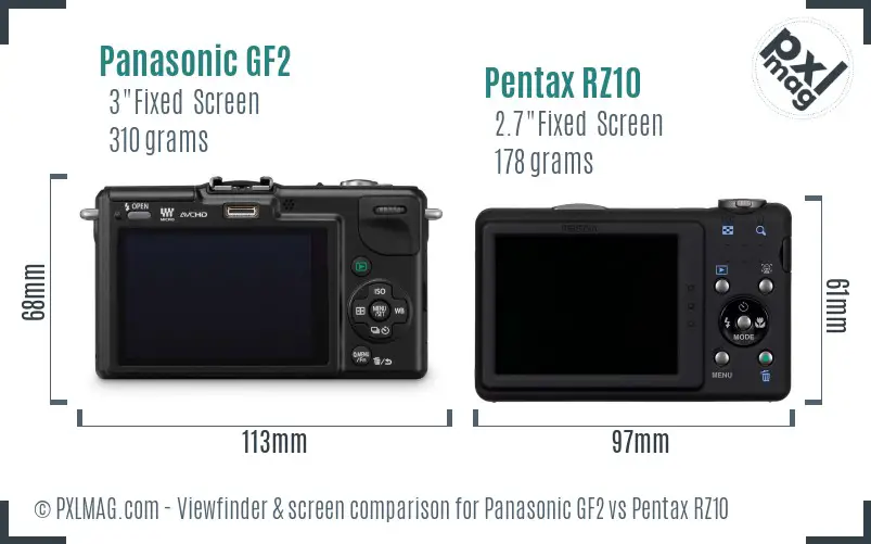 Panasonic GF2 vs Pentax RZ10 Screen and Viewfinder comparison