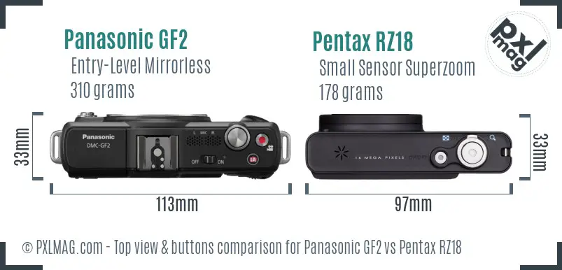 Panasonic GF2 vs Pentax RZ18 top view buttons comparison