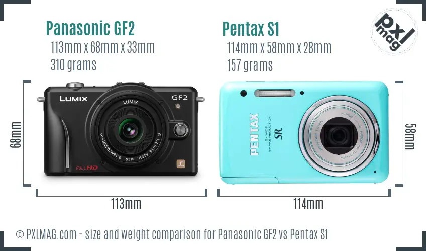 Panasonic GF2 vs Pentax S1 size comparison