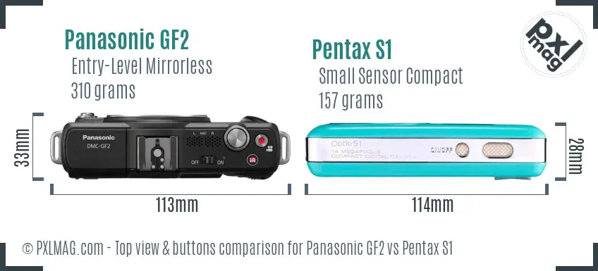 Panasonic GF2 vs Pentax S1 top view buttons comparison