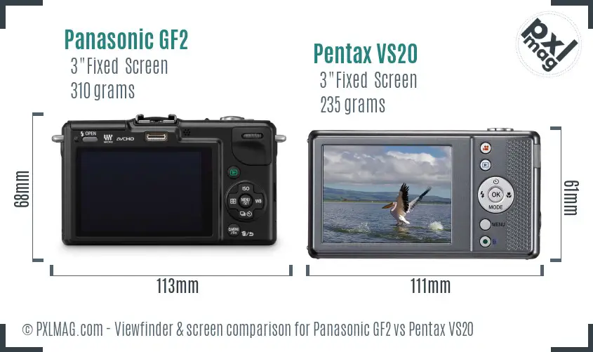 Panasonic GF2 vs Pentax VS20 Screen and Viewfinder comparison