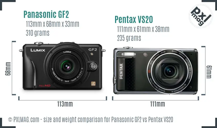 Panasonic GF2 vs Pentax VS20 size comparison