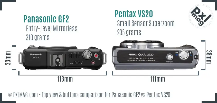 Panasonic GF2 vs Pentax VS20 top view buttons comparison