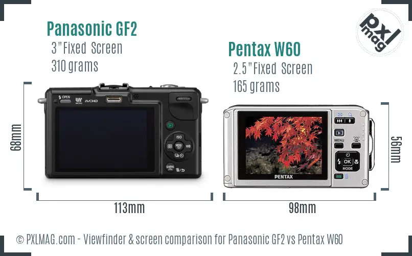 Panasonic GF2 vs Pentax W60 Screen and Viewfinder comparison
