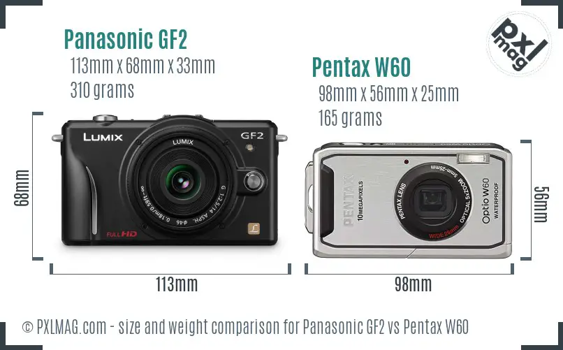 Panasonic GF2 vs Pentax W60 size comparison