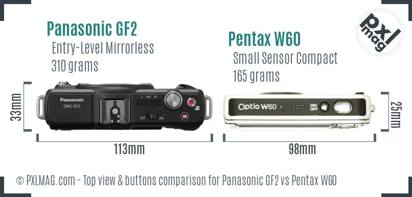 Panasonic GF2 vs Pentax W60 top view buttons comparison