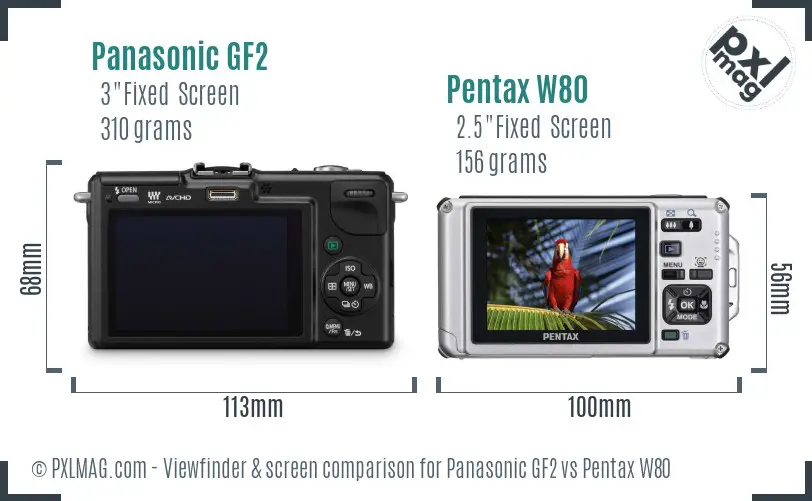 Panasonic GF2 vs Pentax W80 Screen and Viewfinder comparison