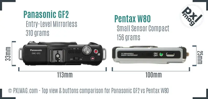 Panasonic GF2 vs Pentax W80 top view buttons comparison