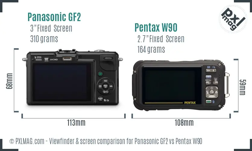 Panasonic GF2 vs Pentax W90 Screen and Viewfinder comparison