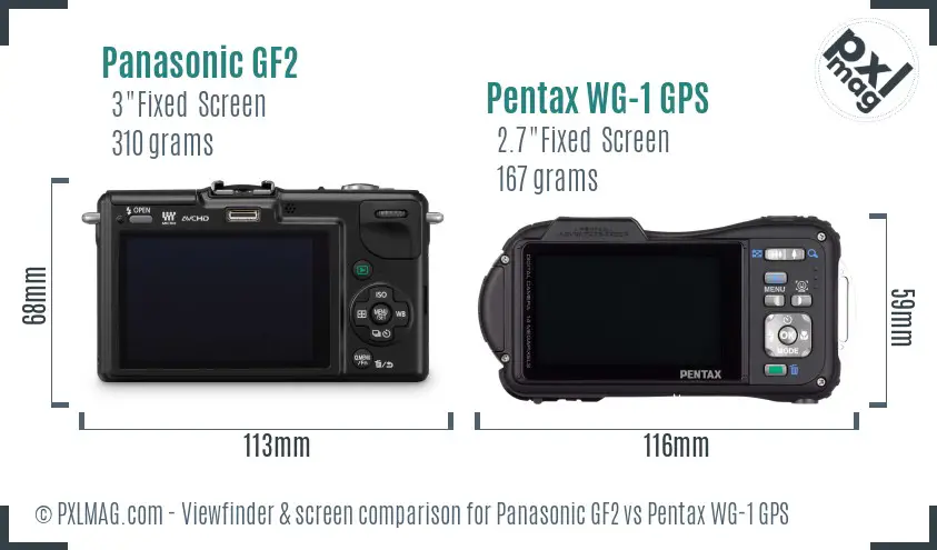 Panasonic GF2 vs Pentax WG-1 GPS Screen and Viewfinder comparison
