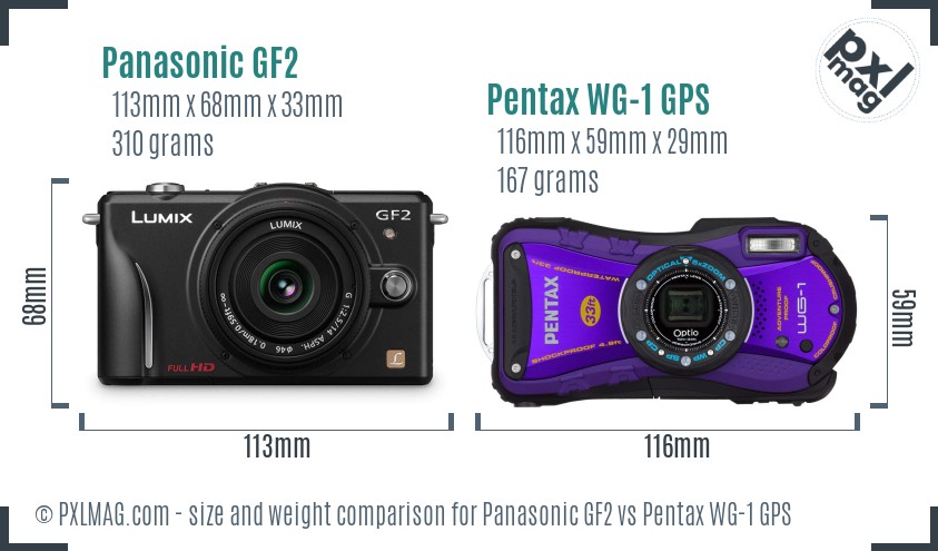 Panasonic GF2 vs Pentax WG-1 GPS size comparison