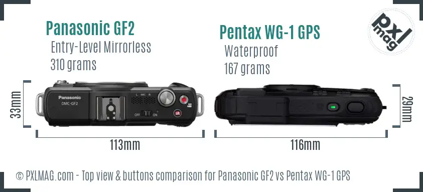 Panasonic GF2 vs Pentax WG-1 GPS top view buttons comparison
