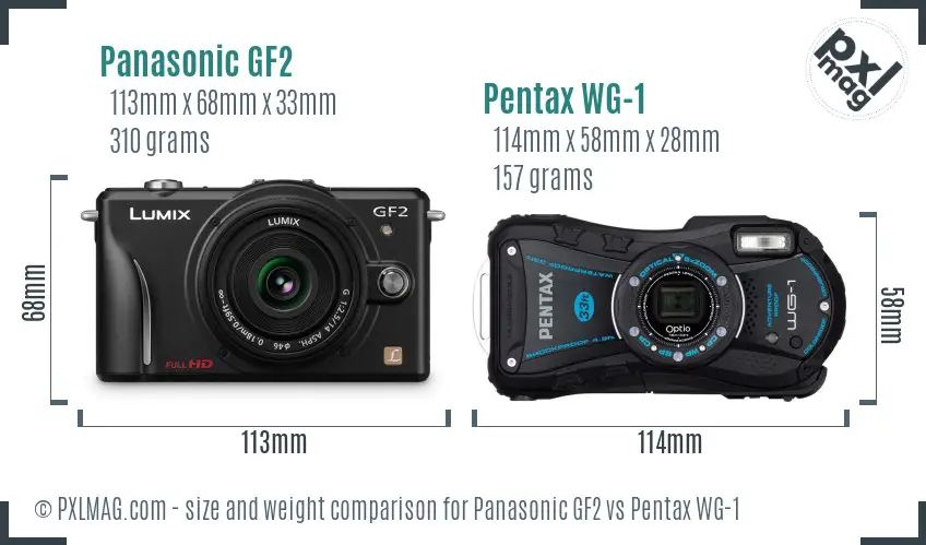 Panasonic GF2 vs Pentax WG-1 size comparison