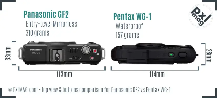Panasonic GF2 vs Pentax WG-1 top view buttons comparison
