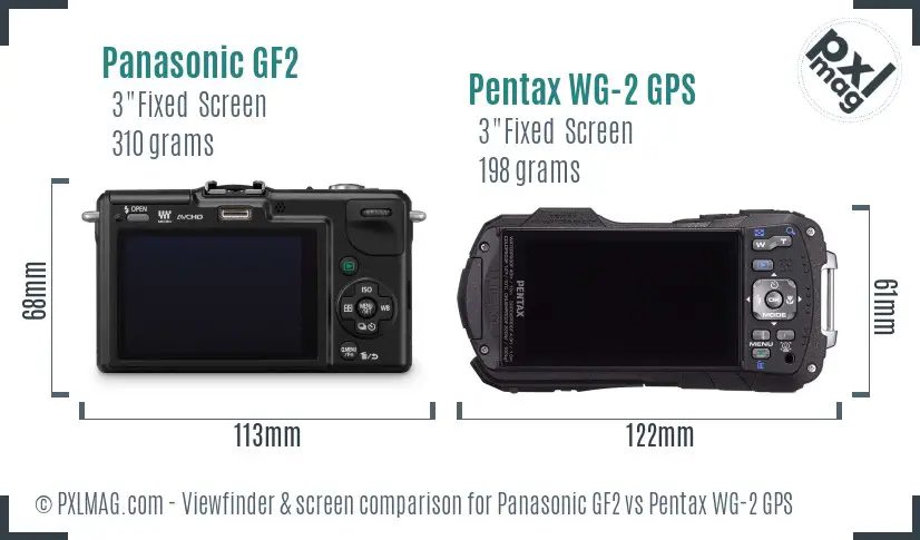 Panasonic GF2 vs Pentax WG-2 GPS Screen and Viewfinder comparison