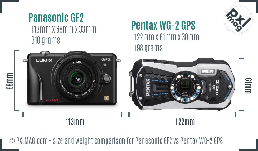 Panasonic GF2 vs Pentax WG-2 GPS size comparison