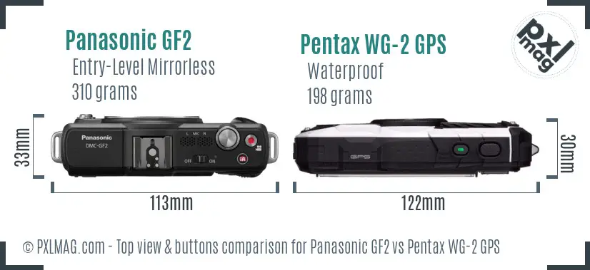 Panasonic GF2 vs Pentax WG-2 GPS top view buttons comparison