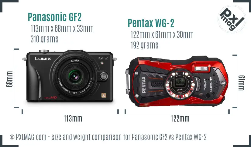 Panasonic GF2 vs Pentax WG-2 size comparison