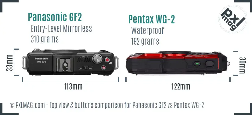 Panasonic GF2 vs Pentax WG-2 top view buttons comparison