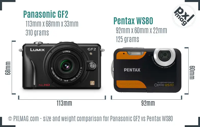 Panasonic GF2 vs Pentax WS80 size comparison