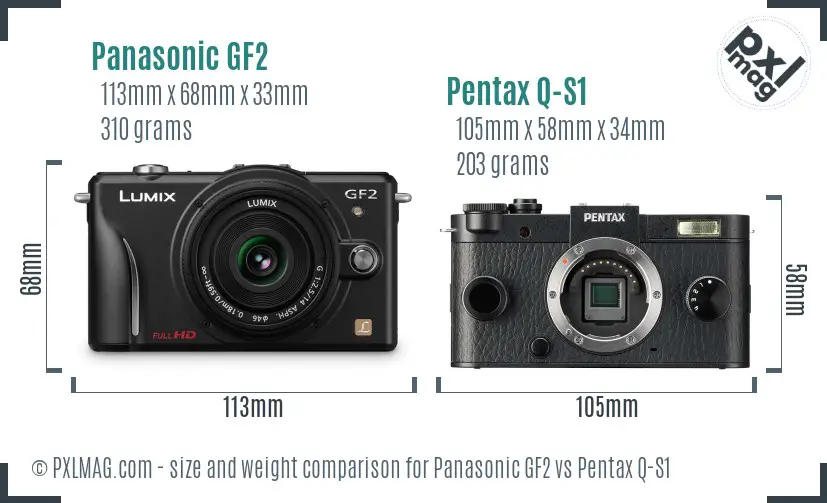 Panasonic GF2 vs Pentax Q-S1 size comparison