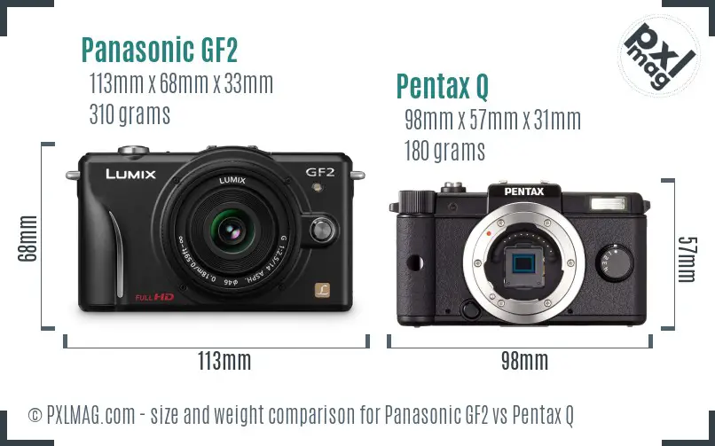 Panasonic GF2 vs Pentax Q size comparison