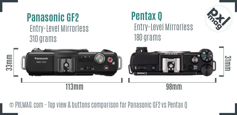 Panasonic GF2 vs Pentax Q top view buttons comparison