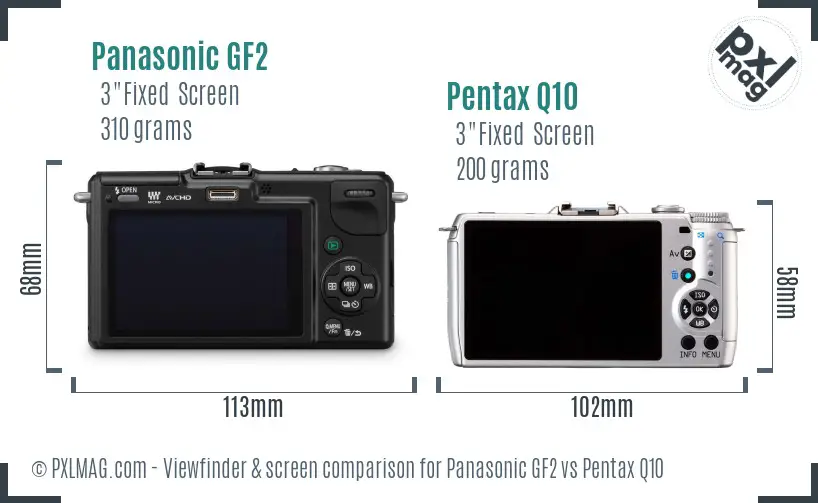 Panasonic GF2 vs Pentax Q10 Screen and Viewfinder comparison