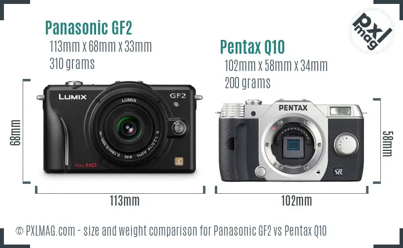 Panasonic GF2 vs Pentax Q10 size comparison