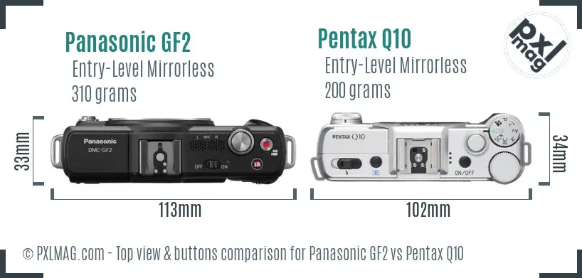 Panasonic GF2 vs Pentax Q10 top view buttons comparison