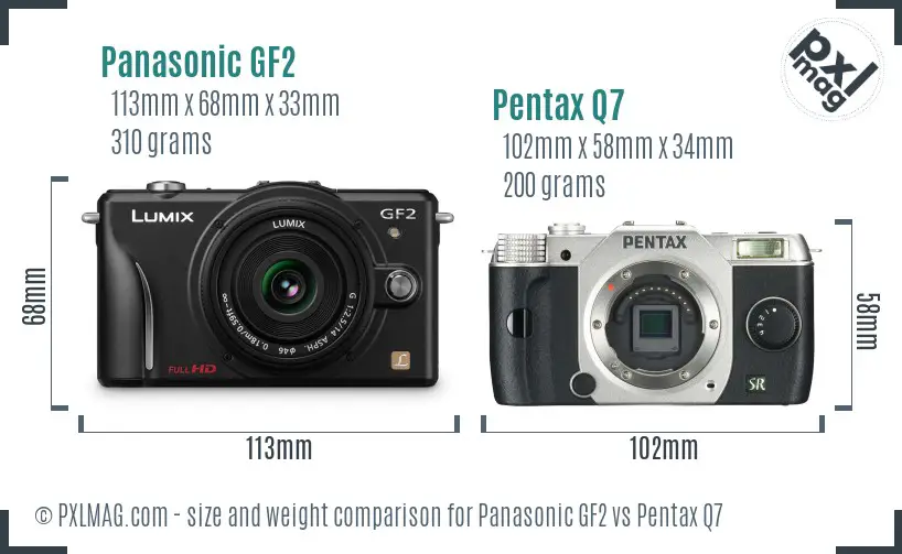 Panasonic GF2 vs Pentax Q7 size comparison