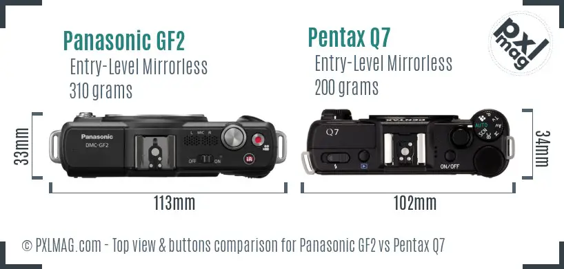 Panasonic GF2 vs Pentax Q7 top view buttons comparison