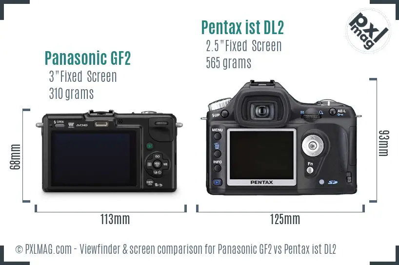 Panasonic GF2 vs Pentax ist DL2 Screen and Viewfinder comparison