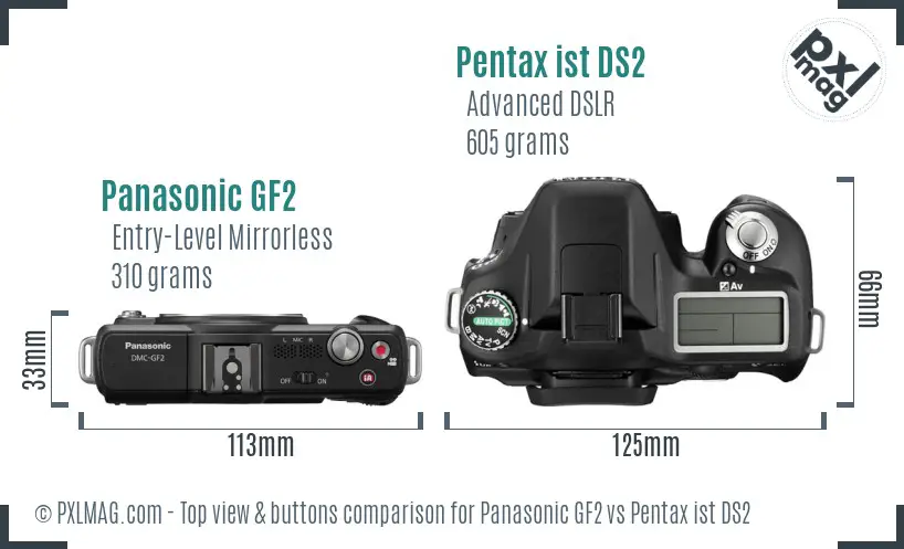 Panasonic GF2 vs Pentax ist DS2 top view buttons comparison