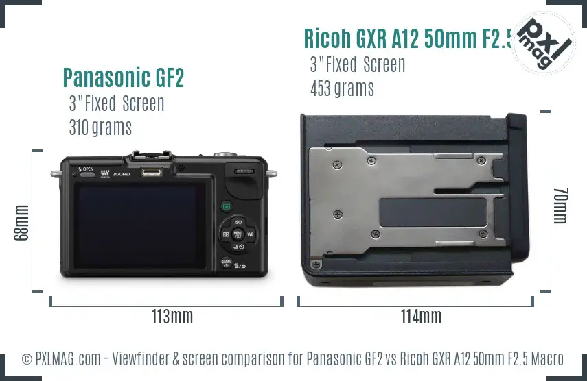 Panasonic GF2 vs Ricoh GXR A12 50mm F2.5 Macro Screen and Viewfinder comparison