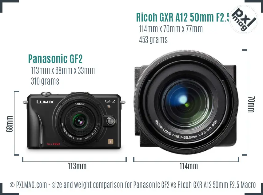 Panasonic GF2 vs Ricoh GXR A12 50mm F2.5 Macro size comparison