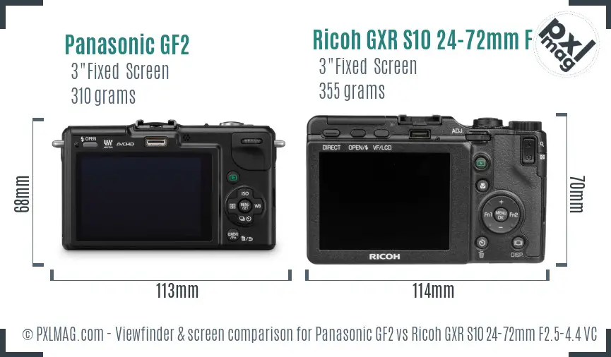 Panasonic GF2 vs Ricoh GXR S10 24-72mm F2.5-4.4 VC Screen and Viewfinder comparison Panasonic GF2 vs Ricoh GXR S10 24-72mm F2.5-4.4 VC Screen and Viewfinder comparison