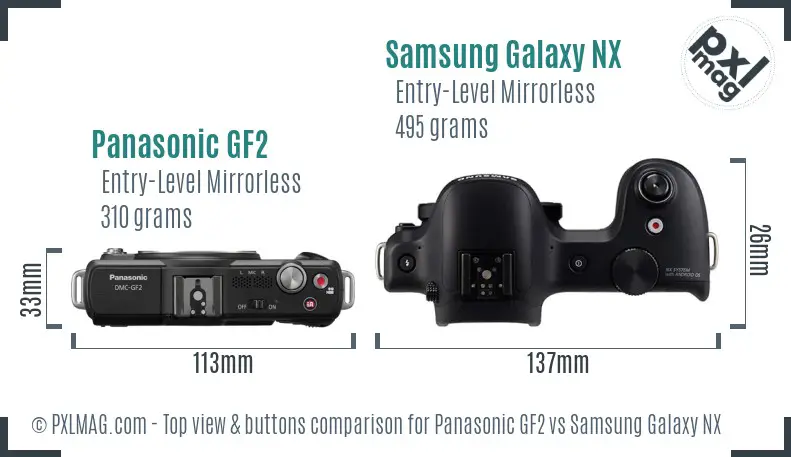 Panasonic GF2 vs Samsung Galaxy NX top view buttons comparison