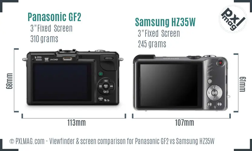 Panasonic GF2 vs Samsung HZ35W Screen and Viewfinder comparison